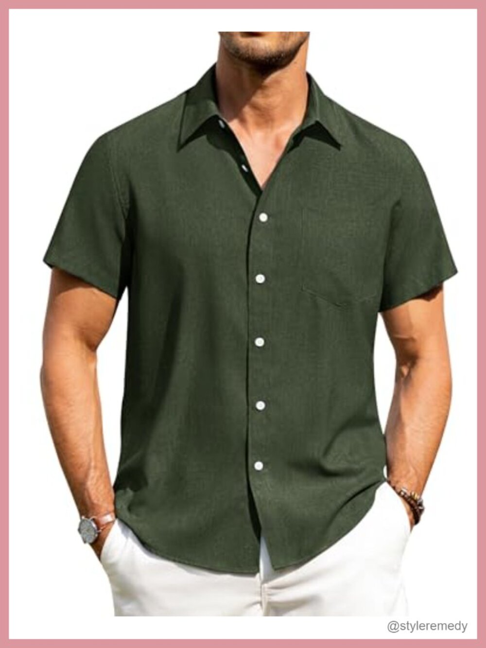 Men's Linen Short Sleeve Button Down Shirt Casual Summer Beach Vacation Top